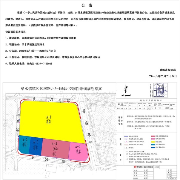 梁水镇镇区运河路北a-4地块控制性详细规划草案批前公告